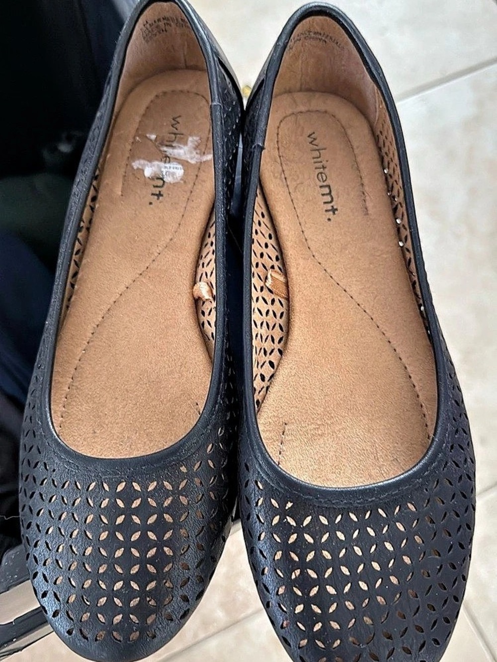 White Mountain Perforated Geometric Flats in Black